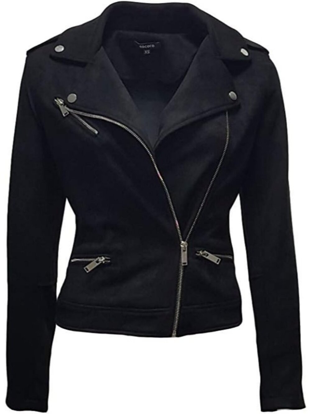 Women's Black Faux Suede Jacket for Long Sleeve Zipper Up Casual Outwear